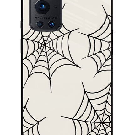 Spider Web Oneplus 9 Pro Glass Case Back Cover by Casekaro