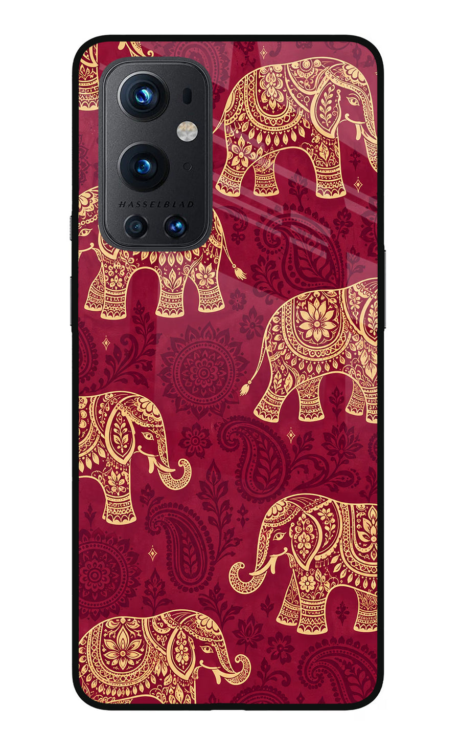 Maroon Elephant Oneplus 9 Pro Back Cover, Glass case