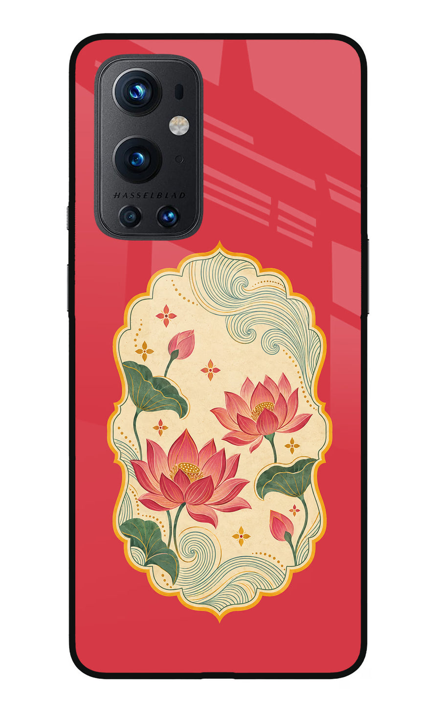 Pink Lotus Oneplus 9 Pro Back Cover, Glass case