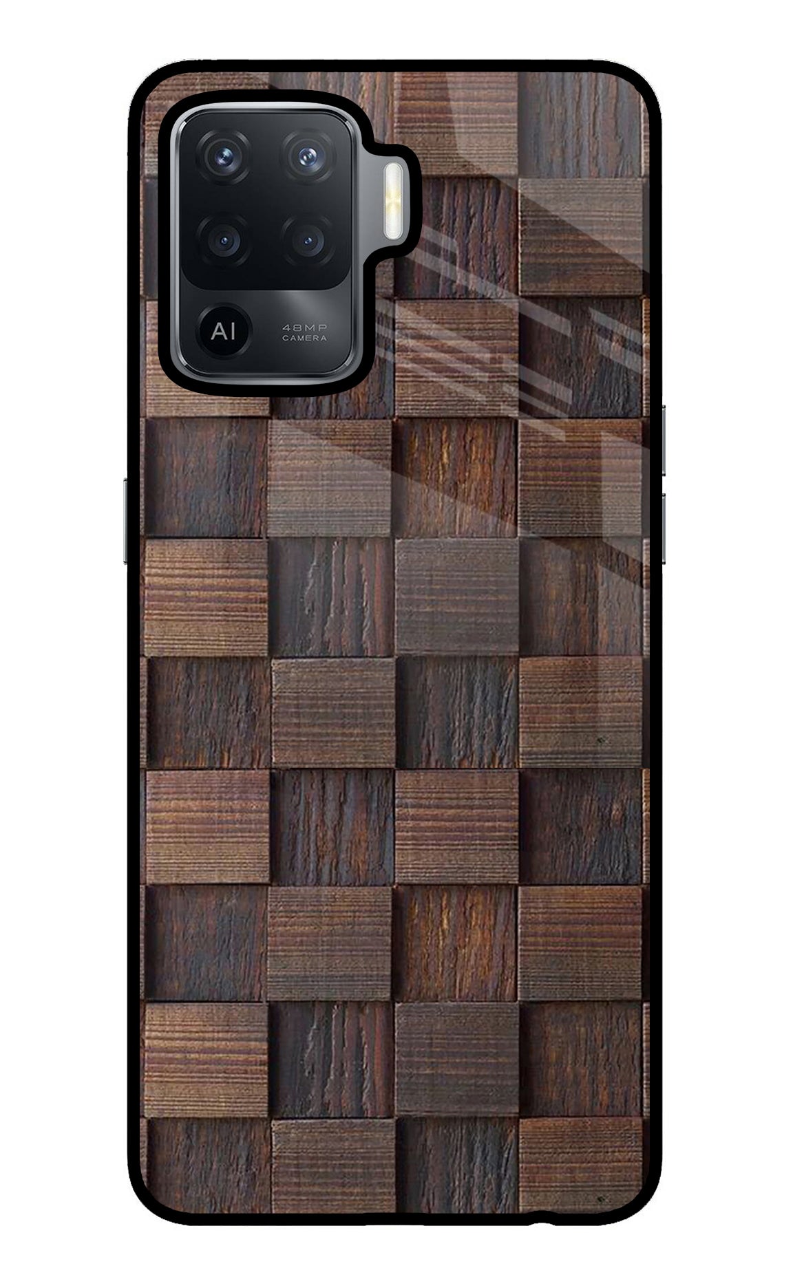 Wooden Cube Design Oppo F19 Pro Glass Case