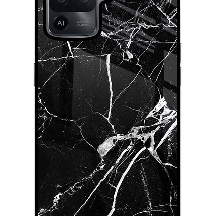 Black Marble Pattern Oppo F19 Pro Glass Case Back Cover by Casekaro