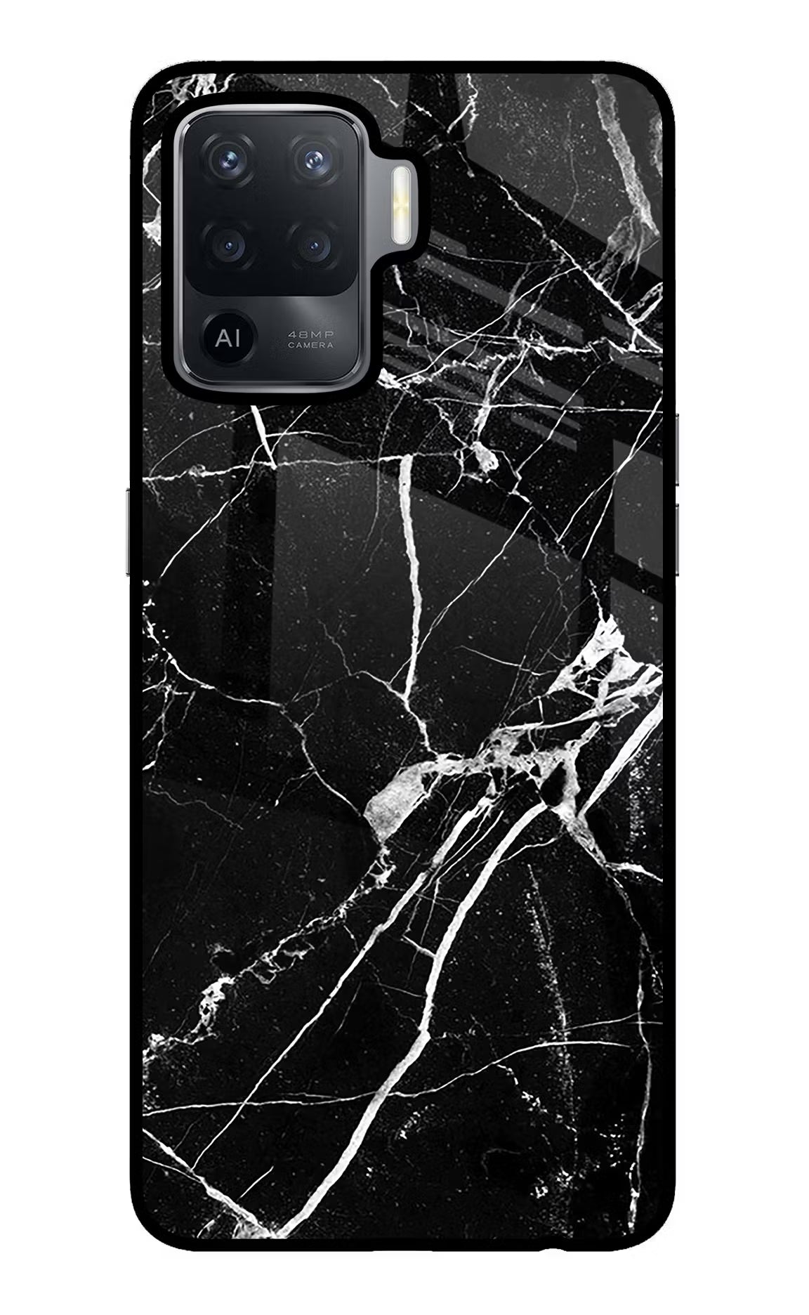 Black Marble Pattern Oppo F19 Pro Glass Case Back Cover by Casekaro