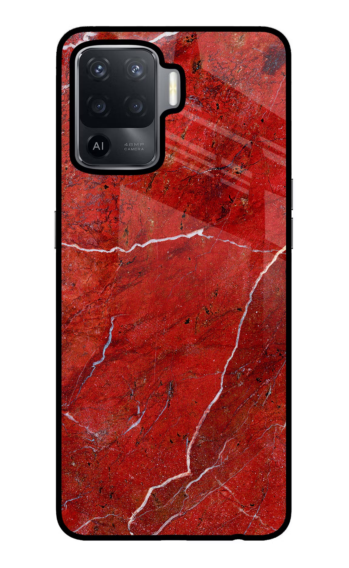 Red Marble Design Oppo F19 Pro Glass Case Back Cover by Casekaro