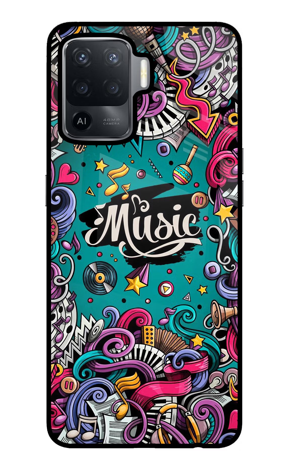 Music Graffiti Oppo F19 Pro Glass Case Back Cover by Casekaro