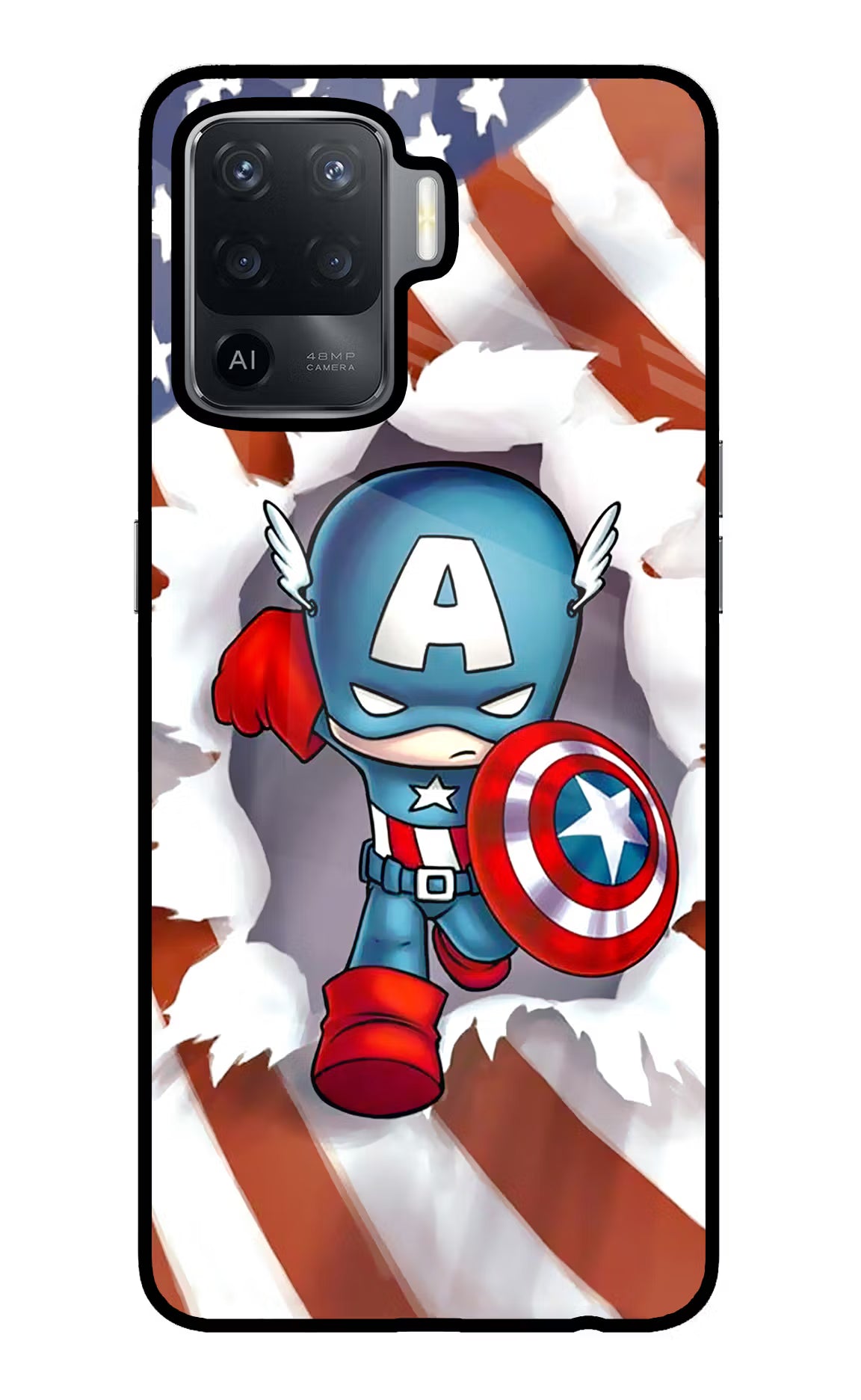 Captain America Oppo F19 Pro Glass Case Back Cover by Casekaro