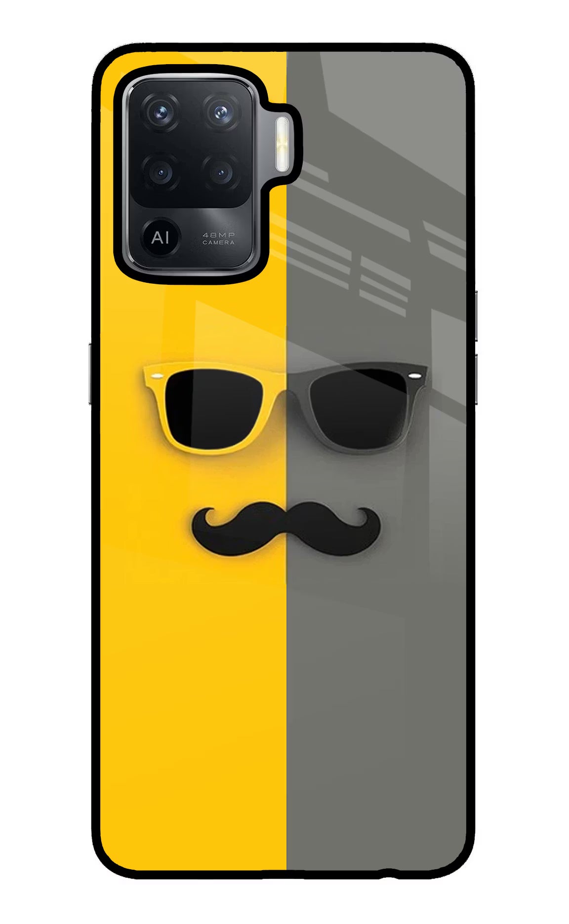 Sunglasses with Mustache Oppo F19 Pro Glass Case Back Cover by Casekaro