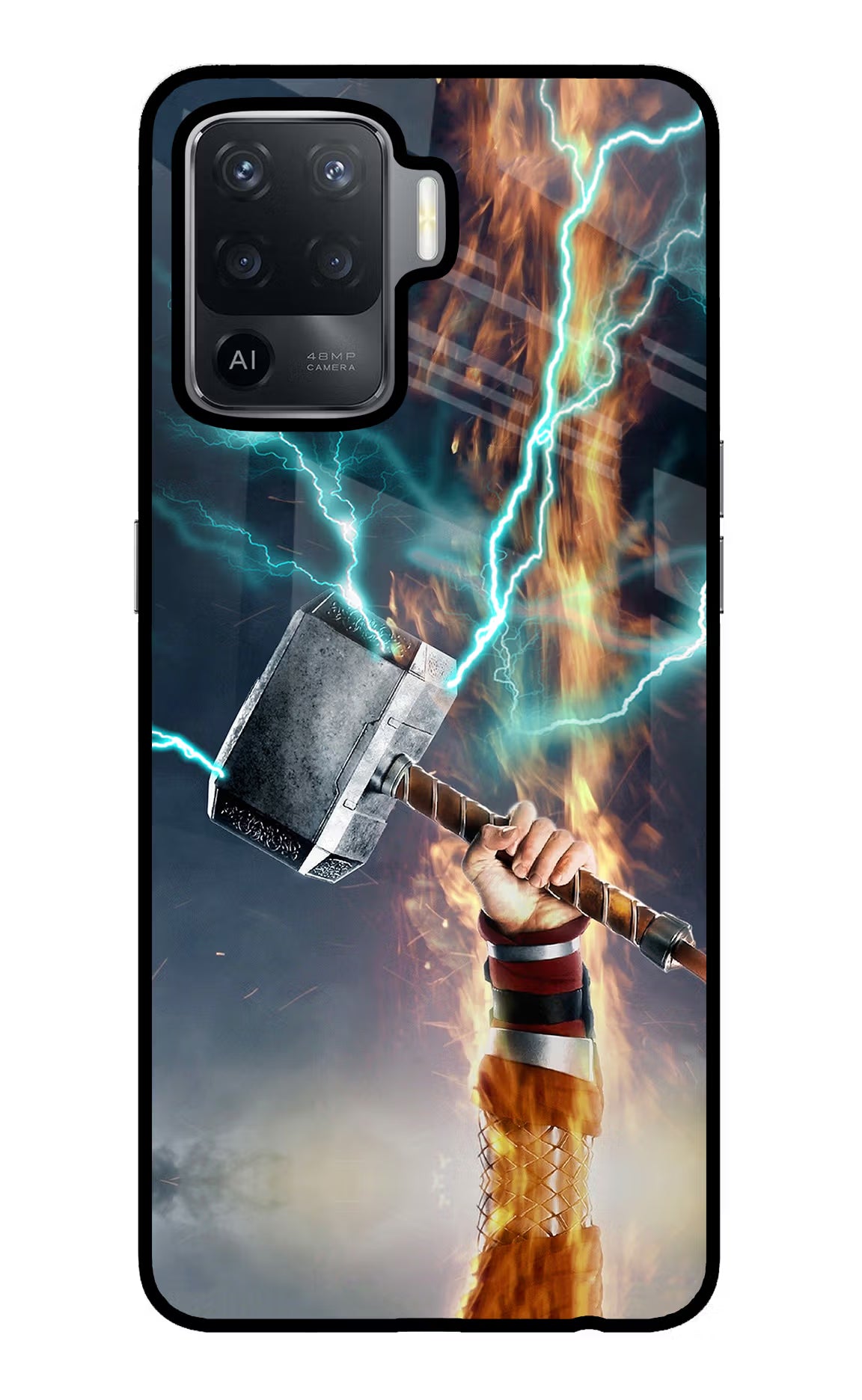 Thor Hammer Mjolnir Oppo F19 Pro Glass Case Back Cover by Casekaro