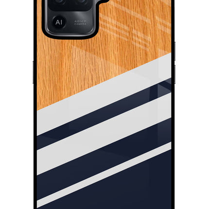 Blue and white wooden Oppo F19 Pro Glass Case Back Cover by Casekaro