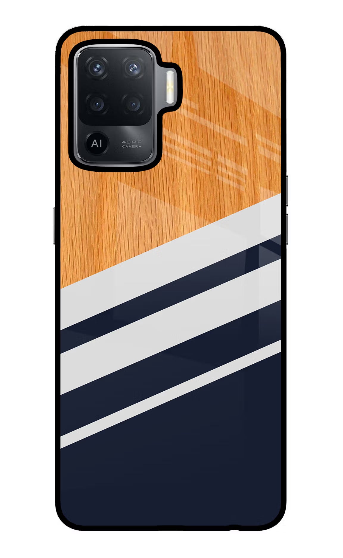 Blue and white wooden Oppo F19 Pro Glass Case Back Cover by Casekaro