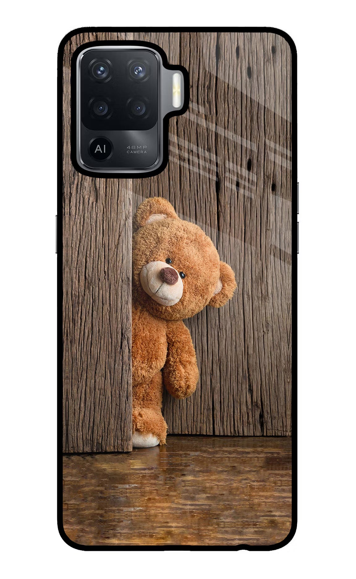Teddy Wooden Oppo F19 Pro Glass Case Back Cover by Casekaro