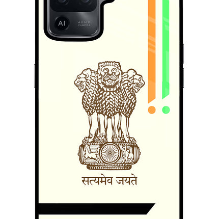 Satyamev Jayate Brown Logo Oppo F19 Pro Glass Case Back Cover by Casekaro