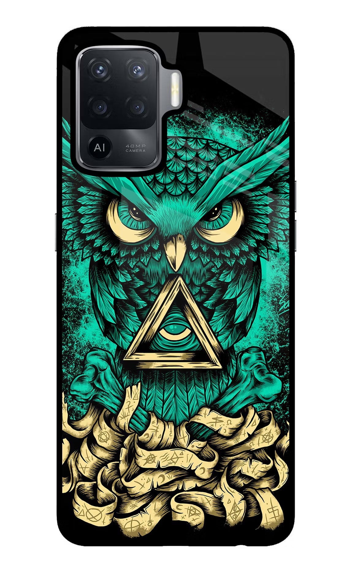 Green Owl Oppo F19 Pro Glass Case Back Cover by Casekaro