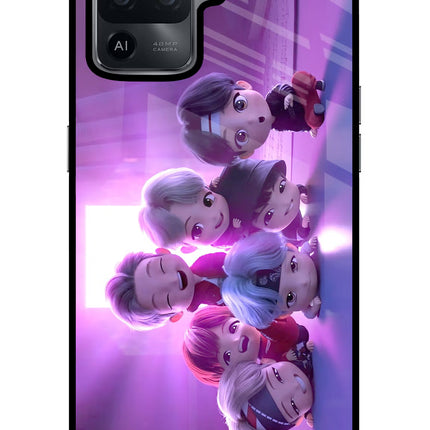 BTS Chibi Oppo F19 Pro Glass Case Back Cover by Casekaro