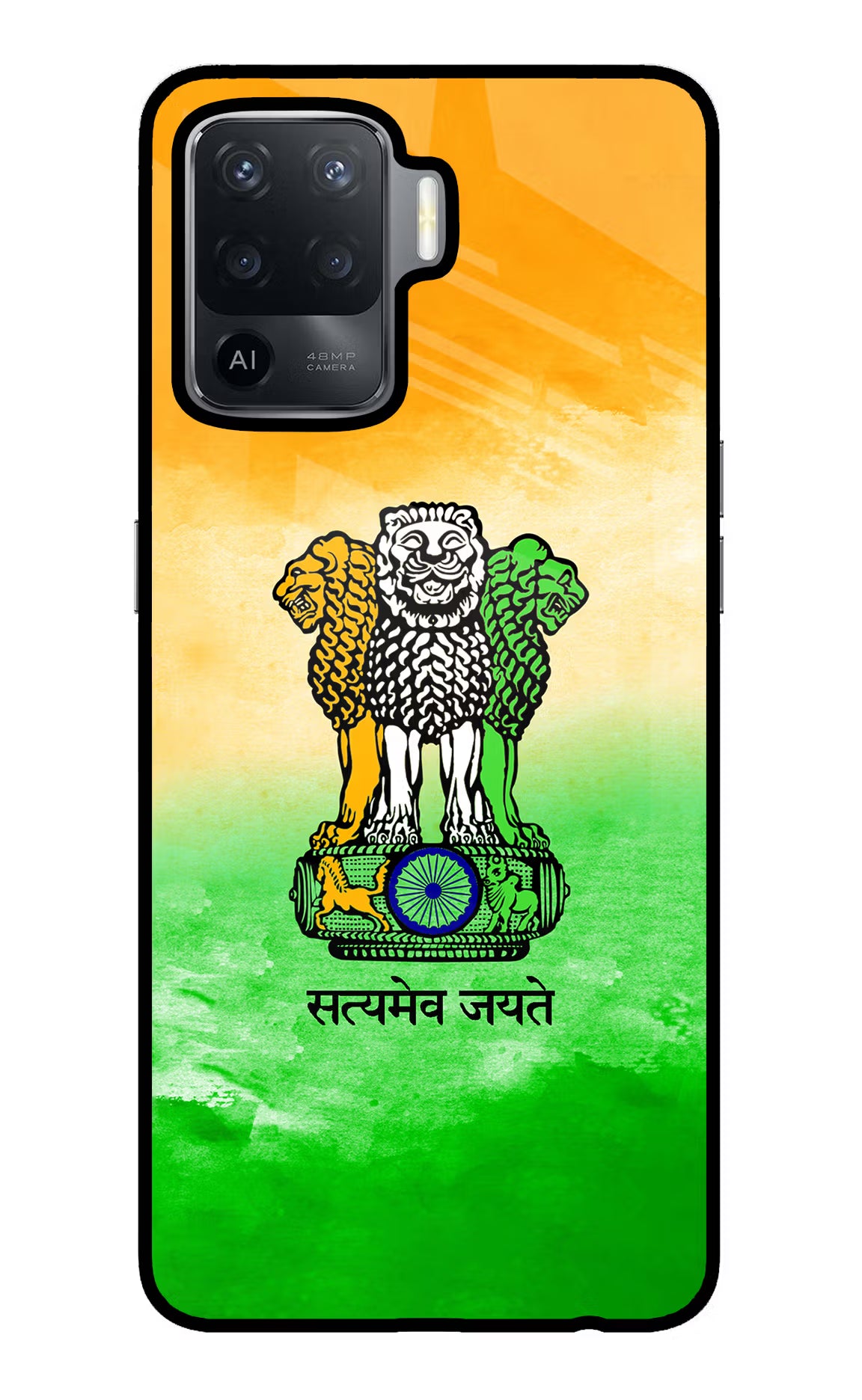Satyamev Jayate Flag Oppo F19 Pro Glass Case Back Cover by Casekaro