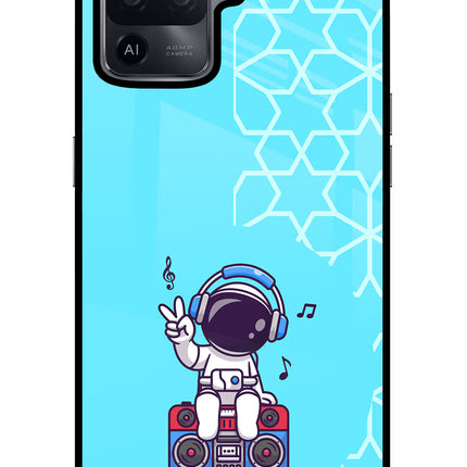 Cute Astronaut Chilling Oppo F19 Pro Glass Case Back Cover by Casekaro