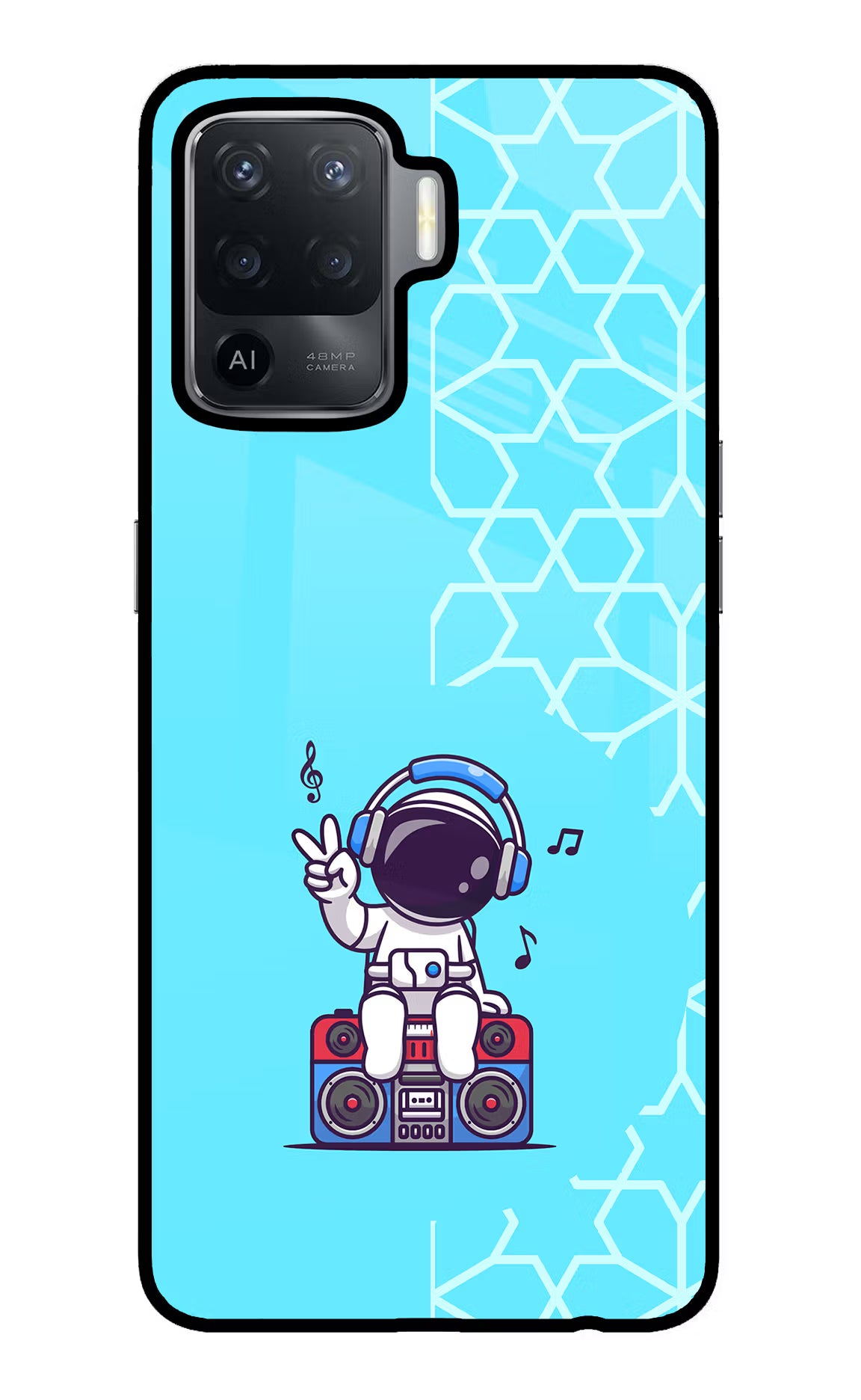 Cute Astronaut Chilling Oppo F19 Pro Glass Case Back Cover by Casekaro