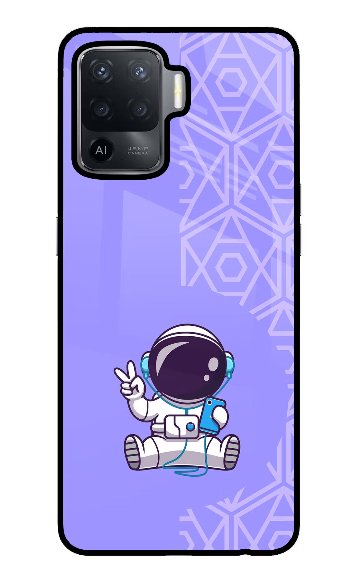 Cute Astronaut Chilling Oppo F19 Pro Glass Case Back Cover by Casekaro