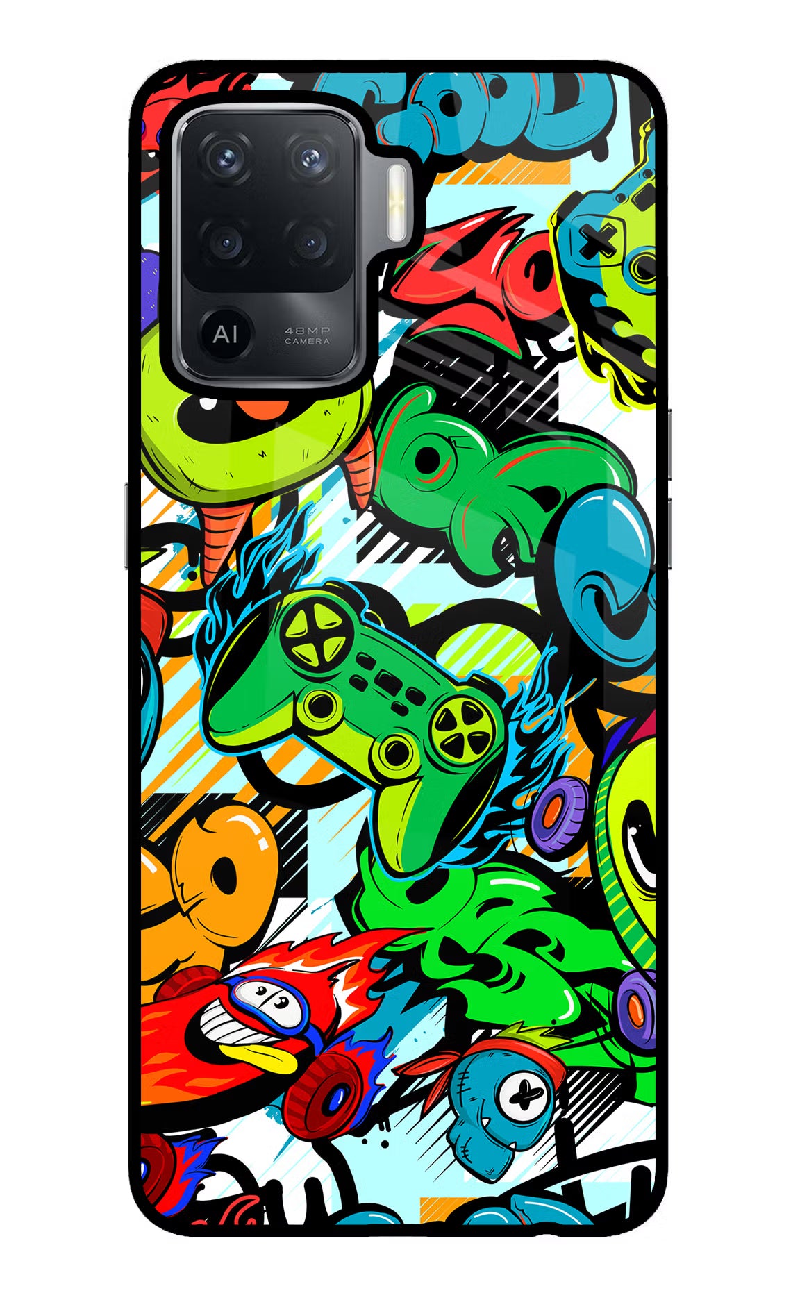 Game Doodle Oppo F19 Pro Glass Case Back Cover by Casekaro