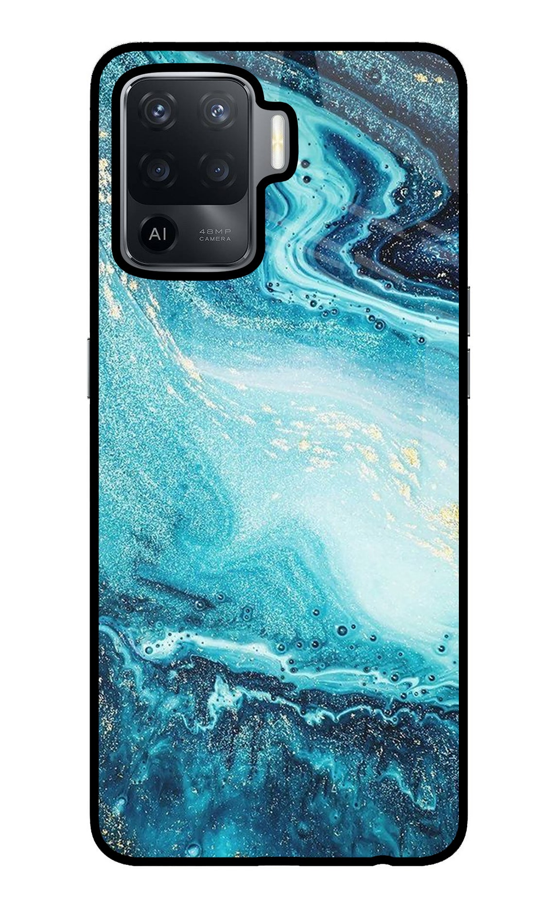 Blue Glitter Marble Oppo F19 Pro Glass Case