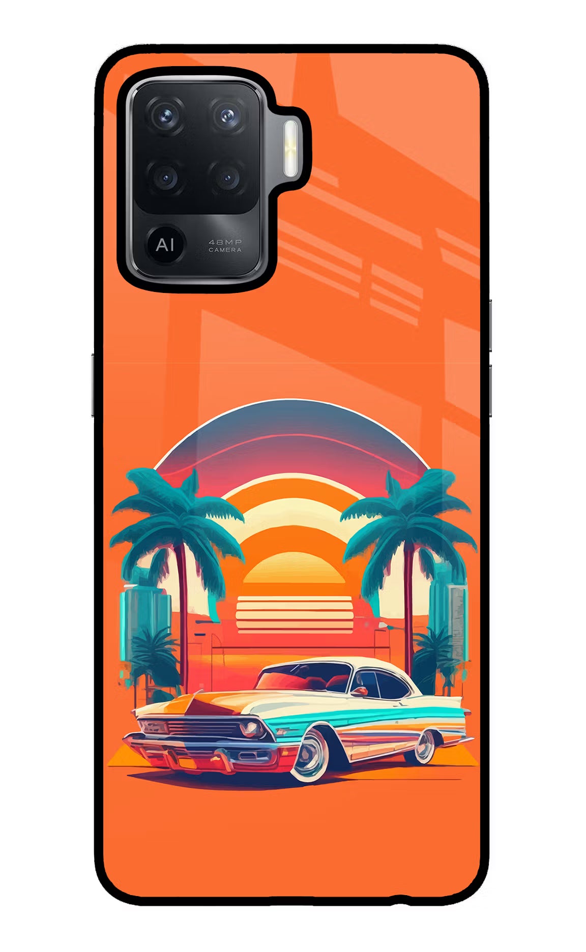 Palm Drive 80s Oppo F19 Pro Glass Case Back Cover by Casekaro