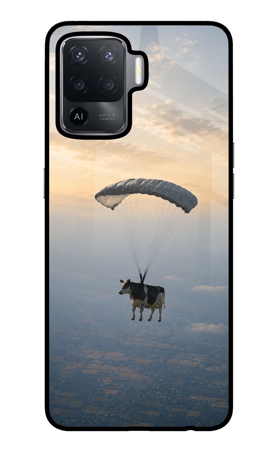 Skydiving Cow Oppo F19 Pro Glass Case