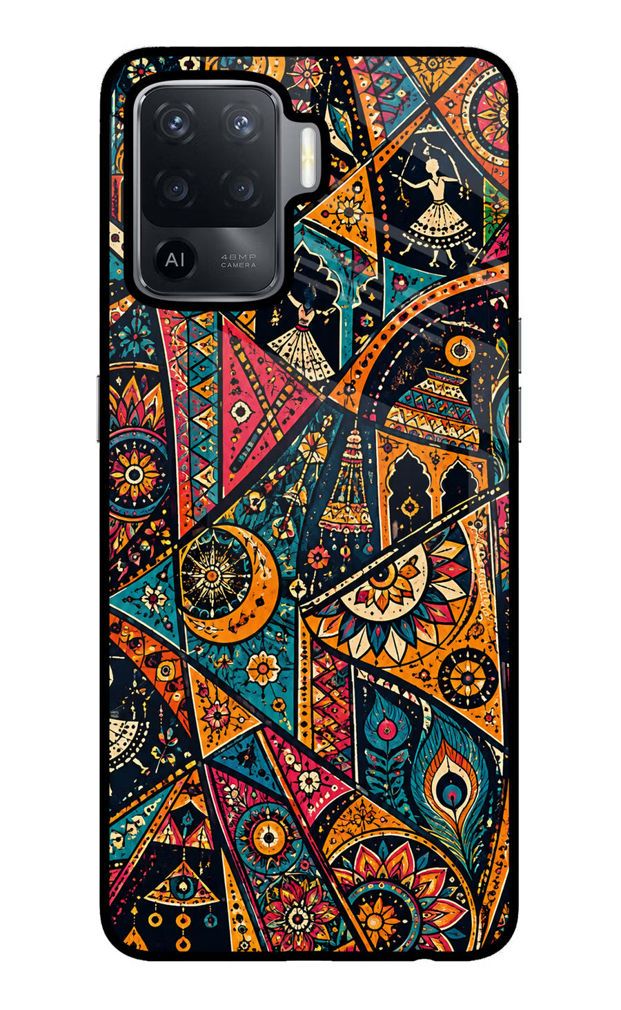 Folk Print Oppo F19 Pro Back Cover, Glass case