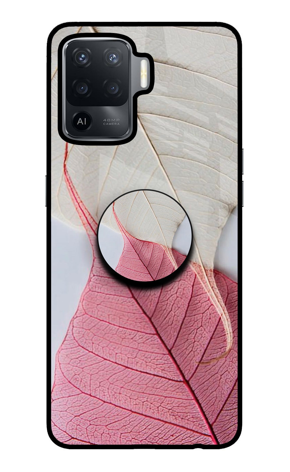 White Pink Leaf Oppo F19 Pro Glass Case