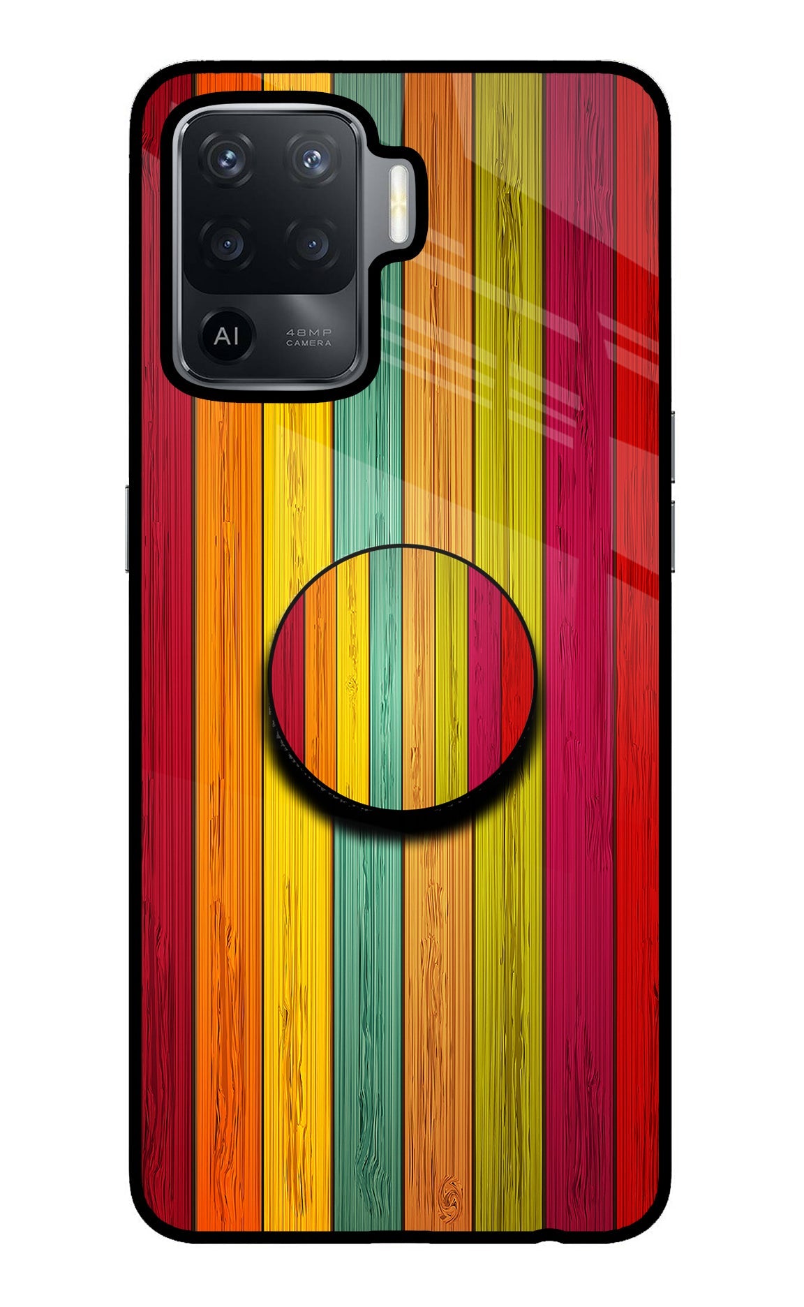Multicolor Wooden Oppo F19 Pro Glass Case