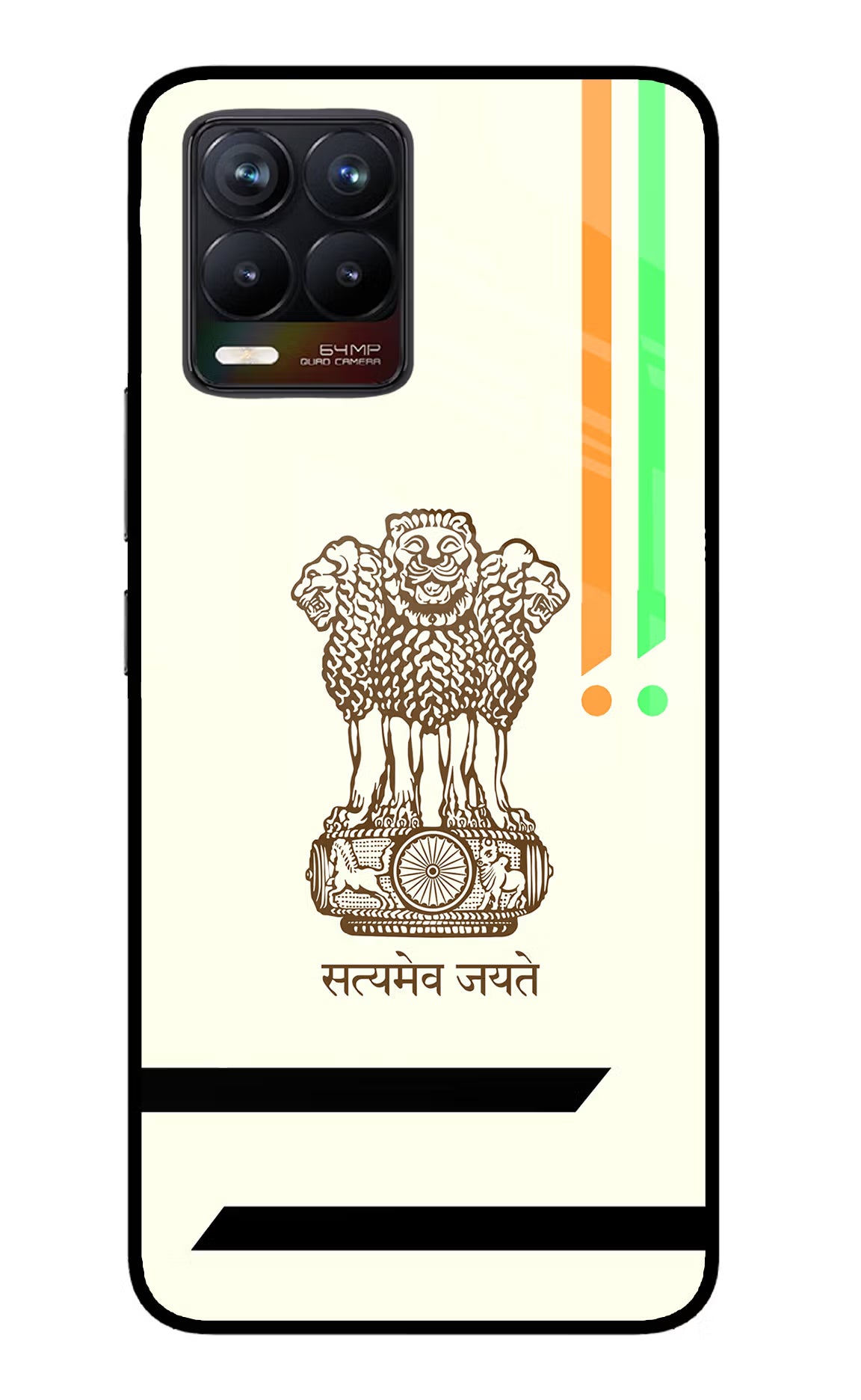 Satyamev Jayate Brown Logo Realme 8/8 Pro (not 5G) Glass Case Back Cover by Casekaro