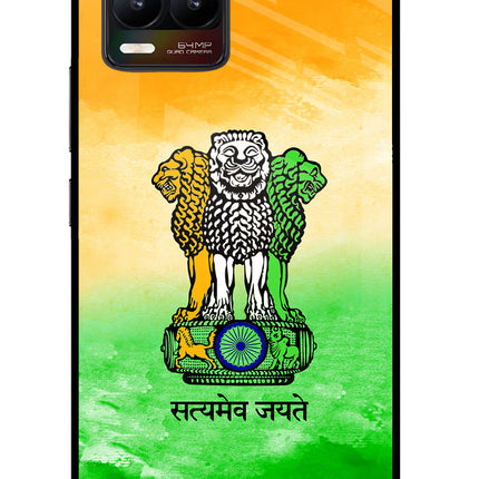 Satyamev Jayate Flag Realme 8/8 Pro (not 5G) Glass Case Back Cover by Casekaro