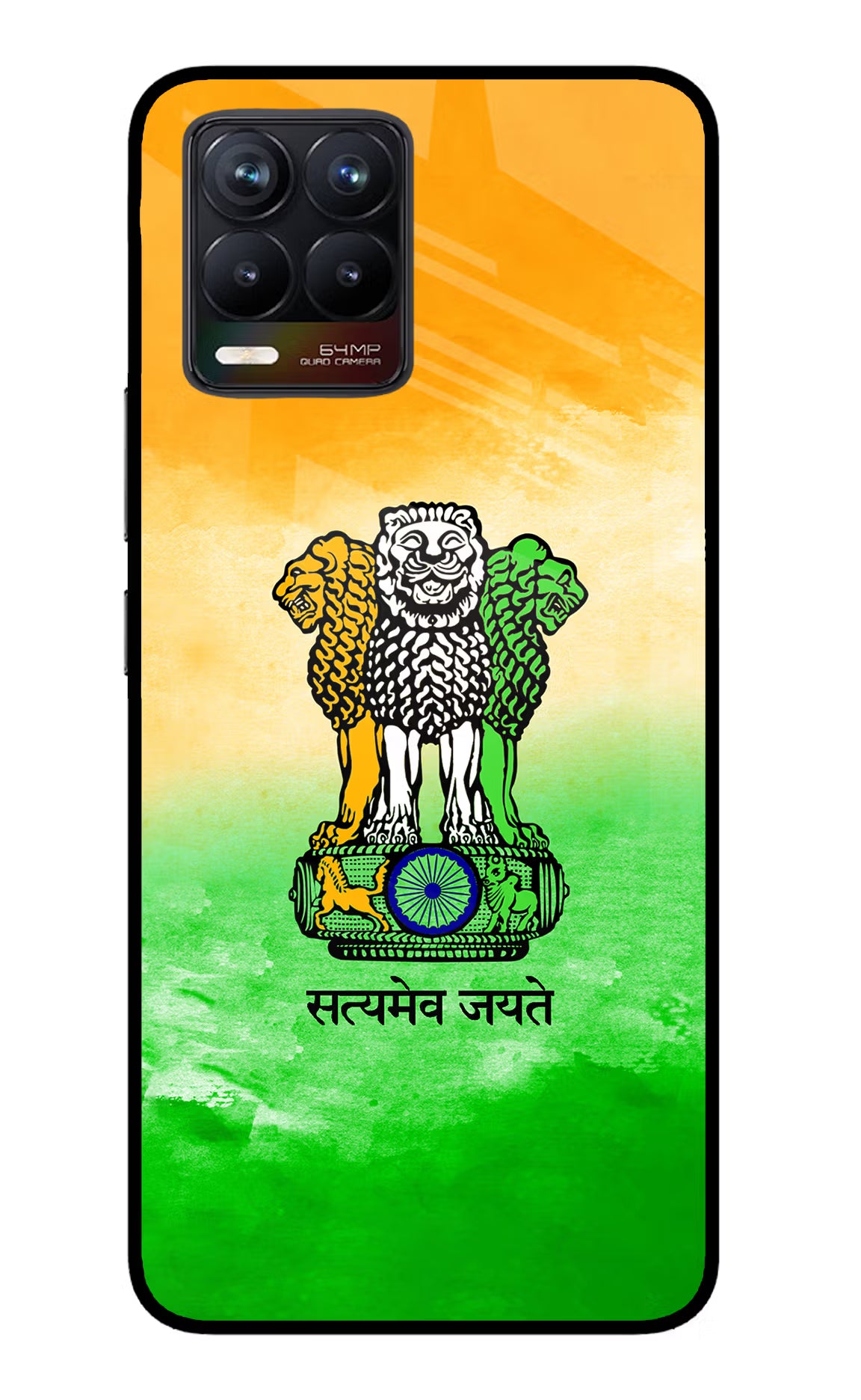 Satyamev Jayate Flag Realme 8/8 Pro (not 5G) Glass Case Back Cover by Casekaro