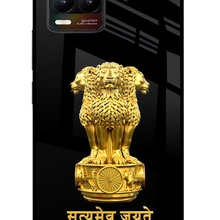 Satyamev Jayate Golden Realme 8/8 Pro (not 5G) Glass Case Back Cover by Casekaro