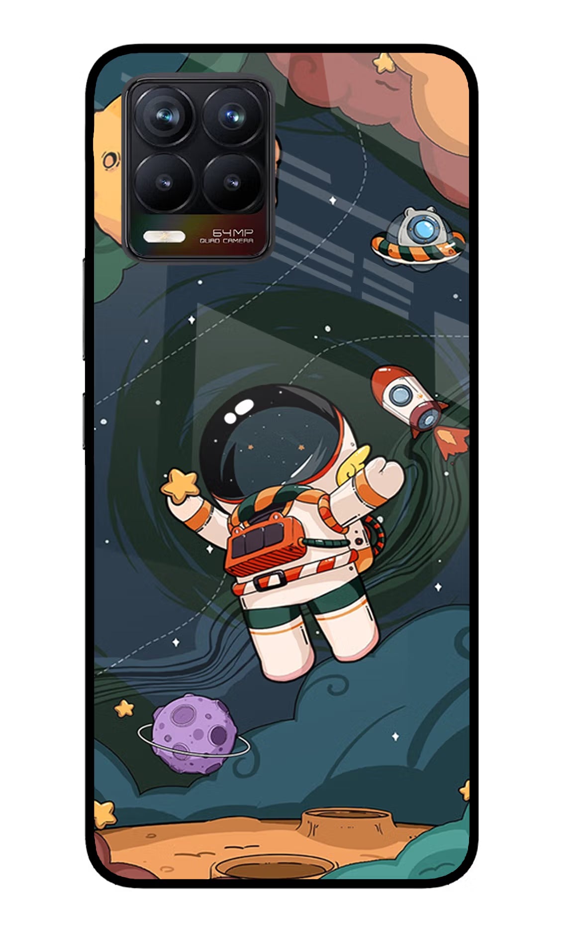 Cartoon Astronaut Realme 8/8 Pro (not 5G) Glass Case Back Cover by Casekaro