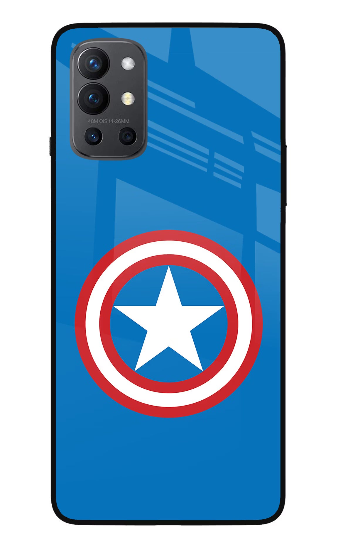 Captain America Logo Oneplus 9R Glass Case Back Cover by Casekaro
