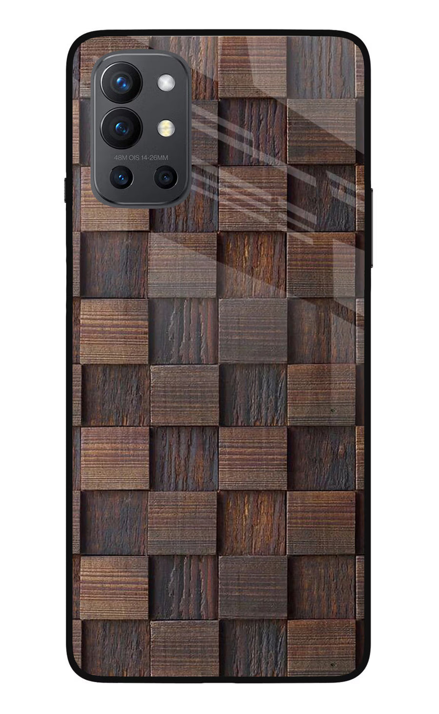 Wooden Cube Design Oneplus 9R Back Cover, Glass case