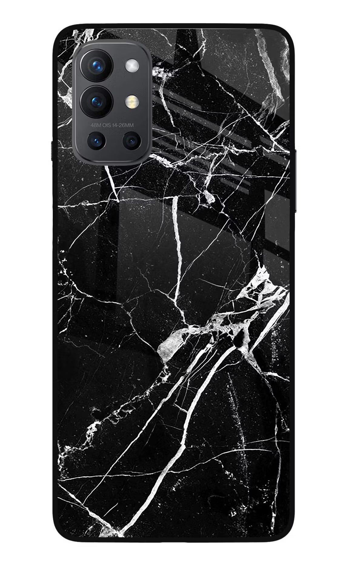 Black Marble Pattern Oneplus 9R Glass Case Back Cover by Casekaro