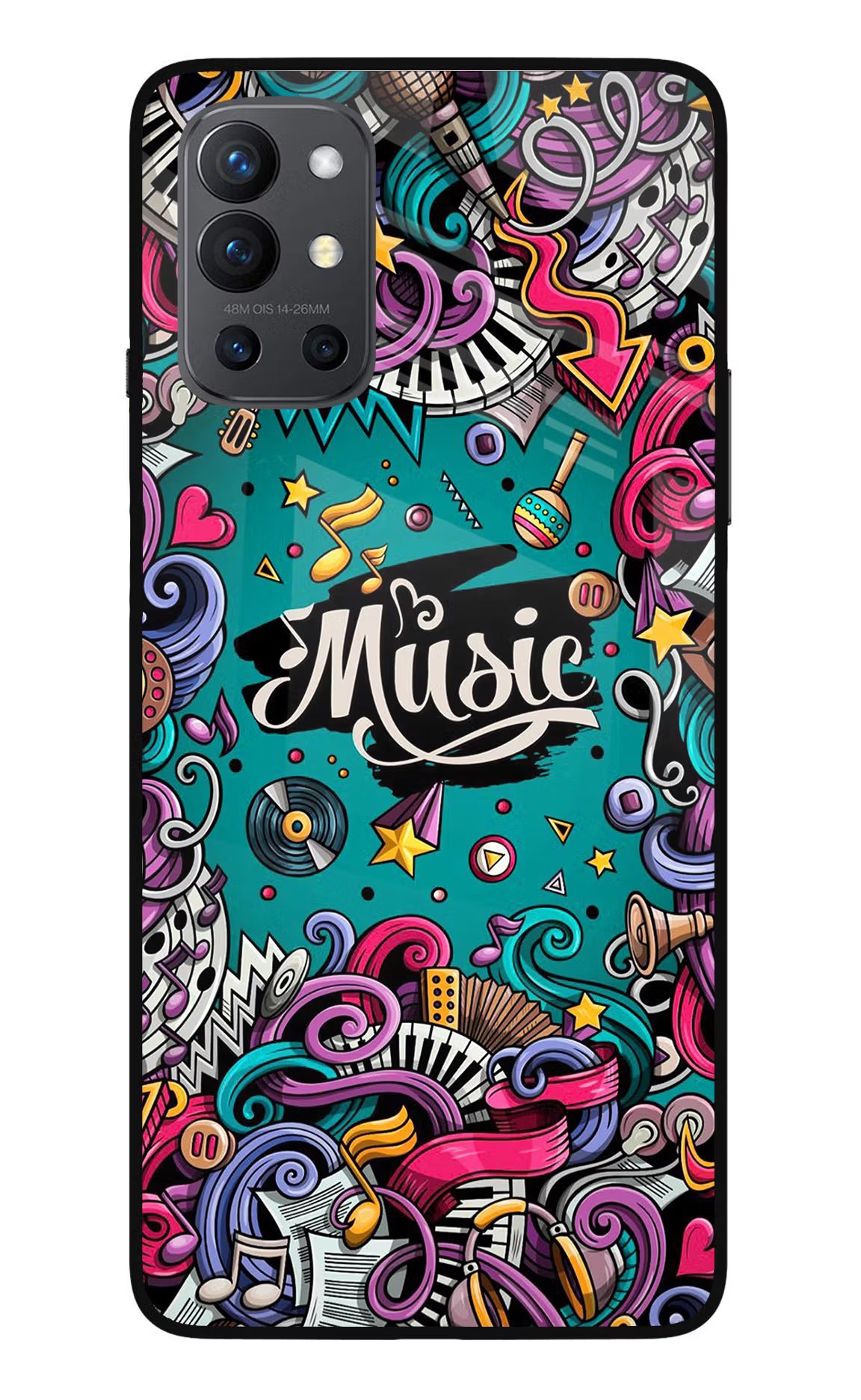 Music Graffiti Oneplus 9R Glass Case Back Cover by Casekaro