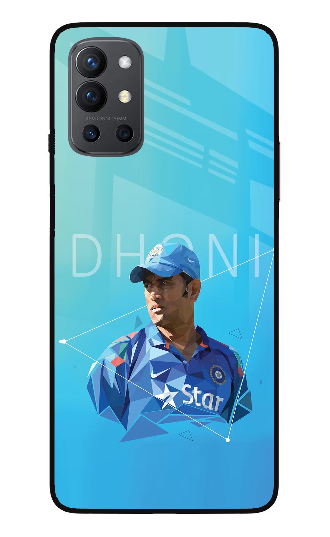 Dhoni Artwork Oneplus 9R Glass Case Back Cover by Casekaro