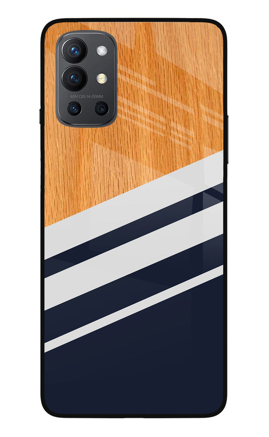 Blue and white wooden Oneplus 9R Glass Case