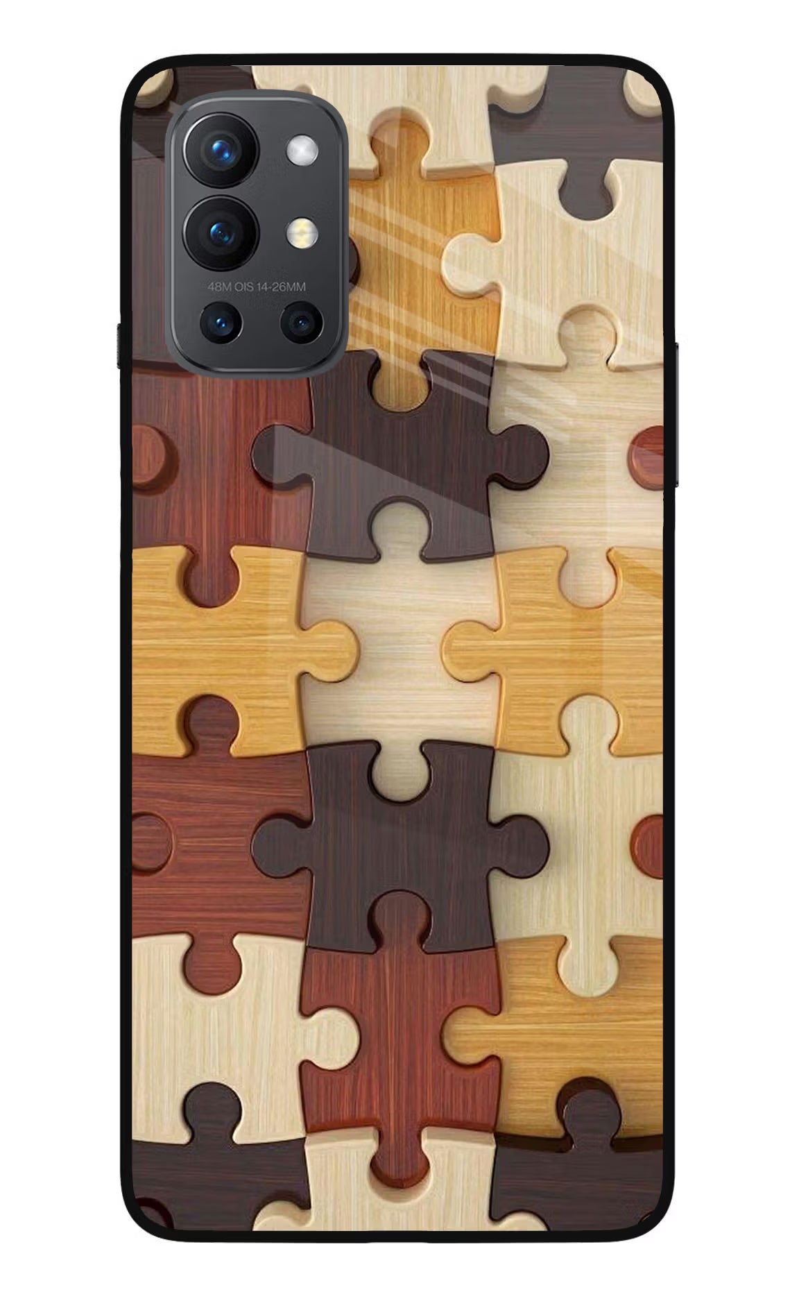 Wooden Puzzle Oneplus 9R Glass Case Back Cover by Casekaro