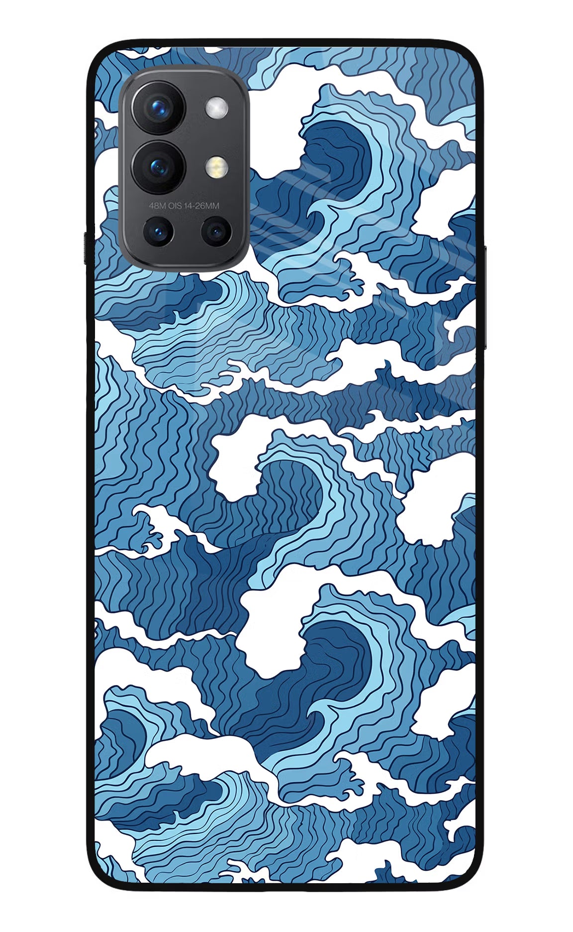 Blue Waves Oneplus 9R Glass Case Back Cover by Casekaro