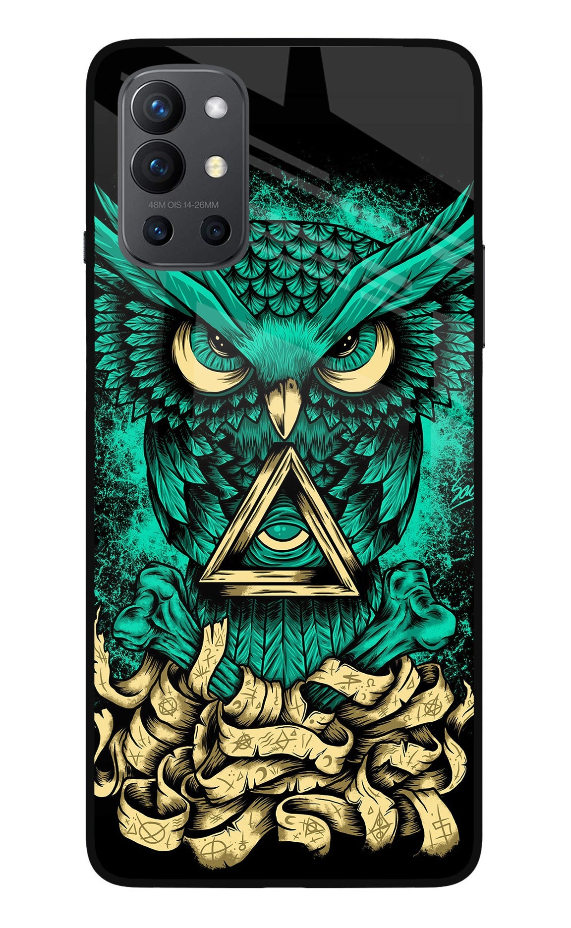 Green Owl Oneplus 9R Glass Case