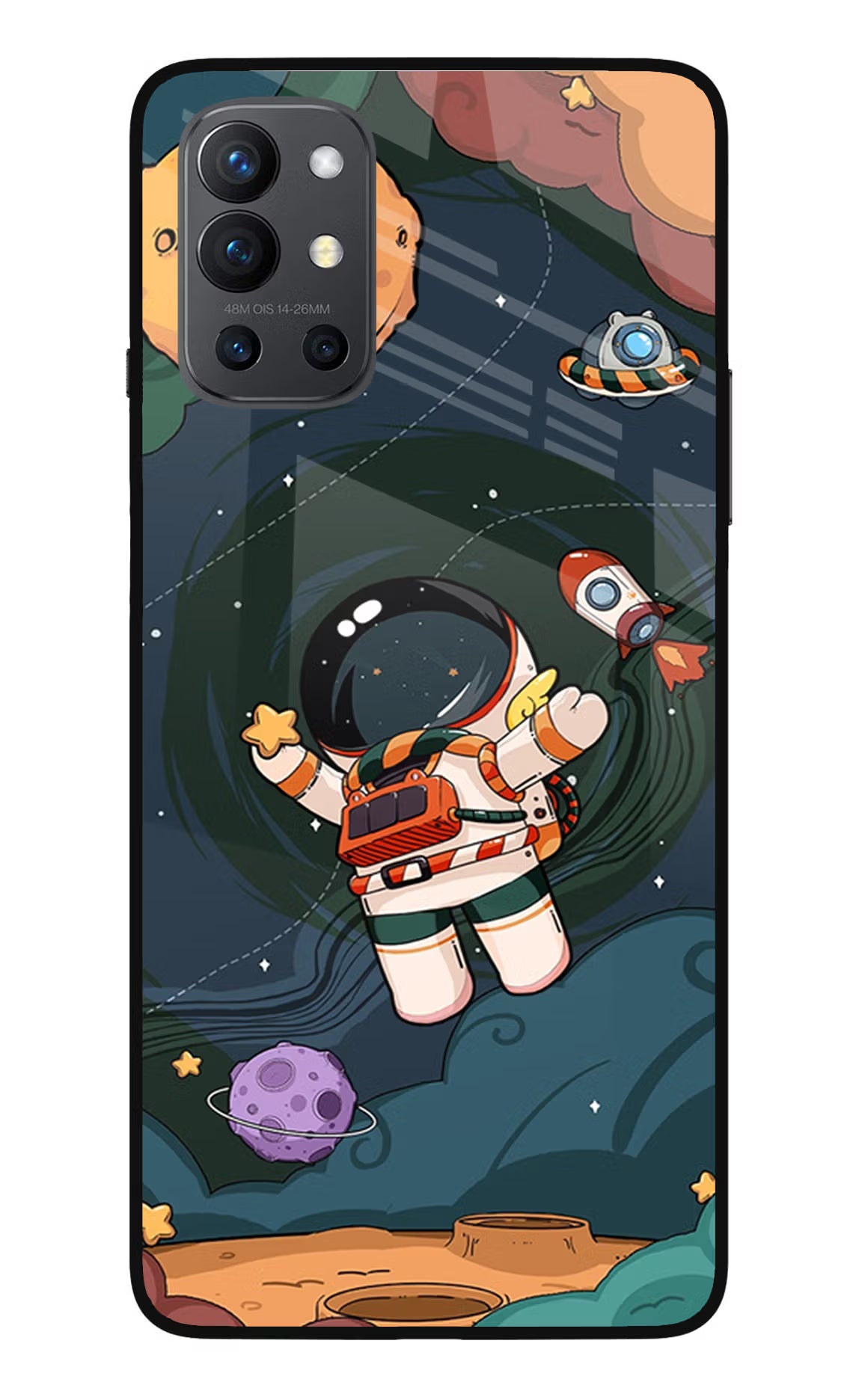 Cartoon Astronaut Oneplus 9R Glass Case Back Cover by Casekaro