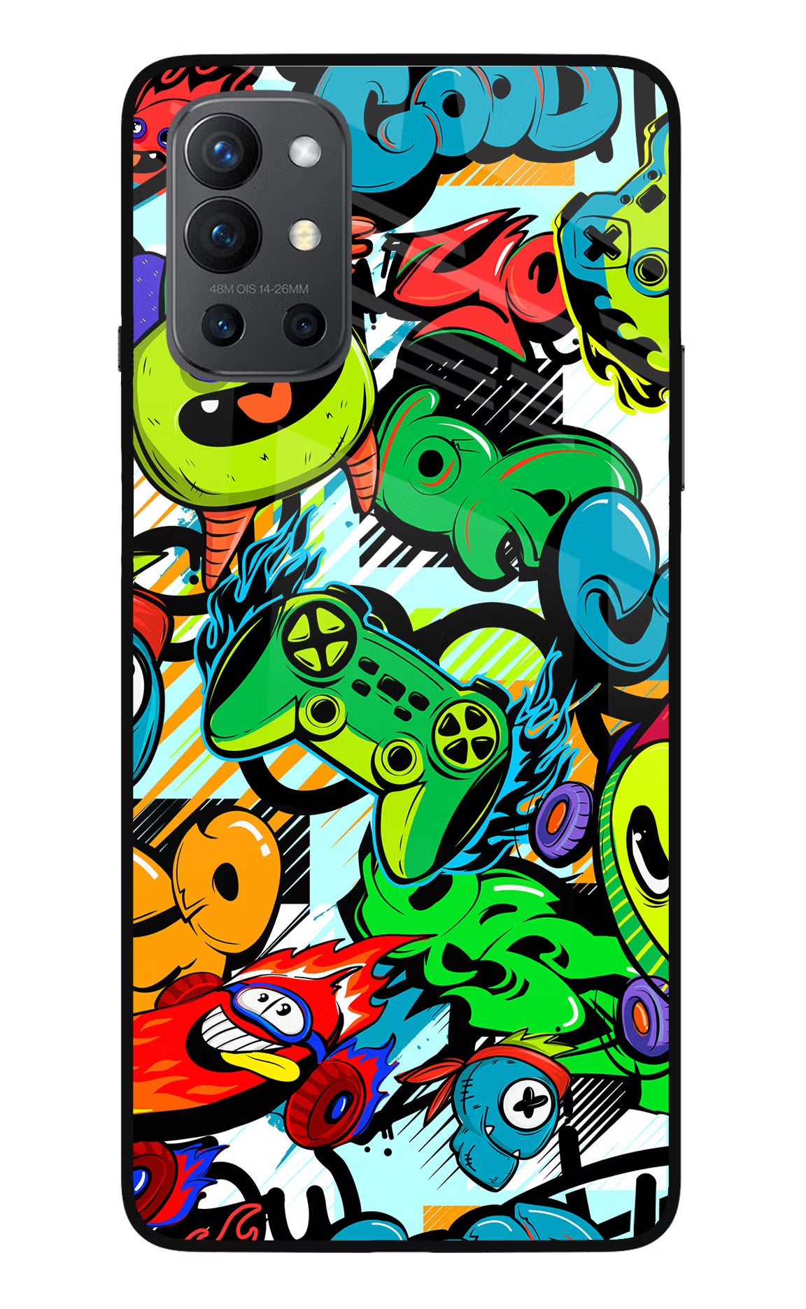 Game Doodle Oneplus 9R Glass Case Back Cover by Casekaro