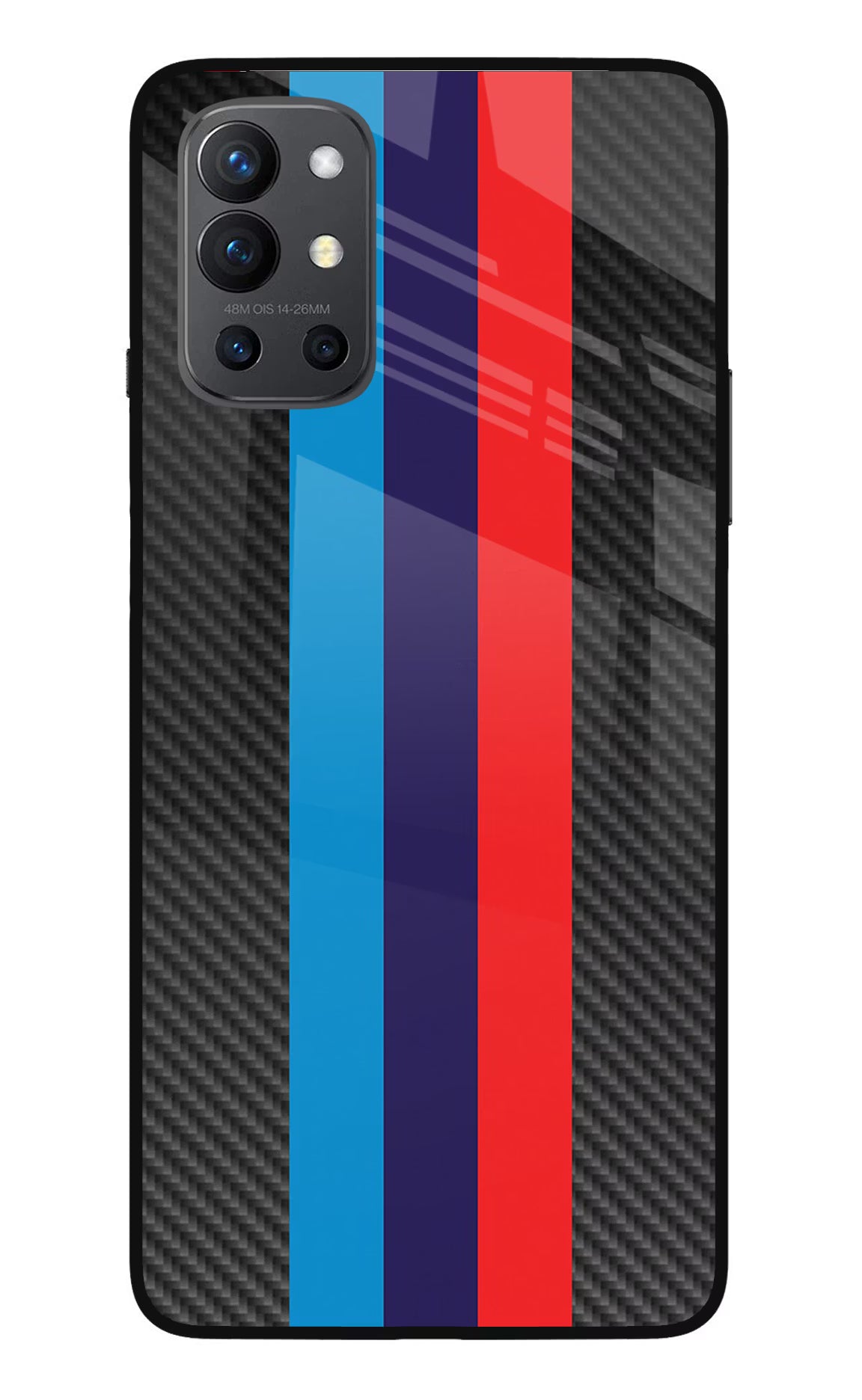 BMW Stripes Pattern Oneplus 9R Glass Case Back Cover by Casekaro