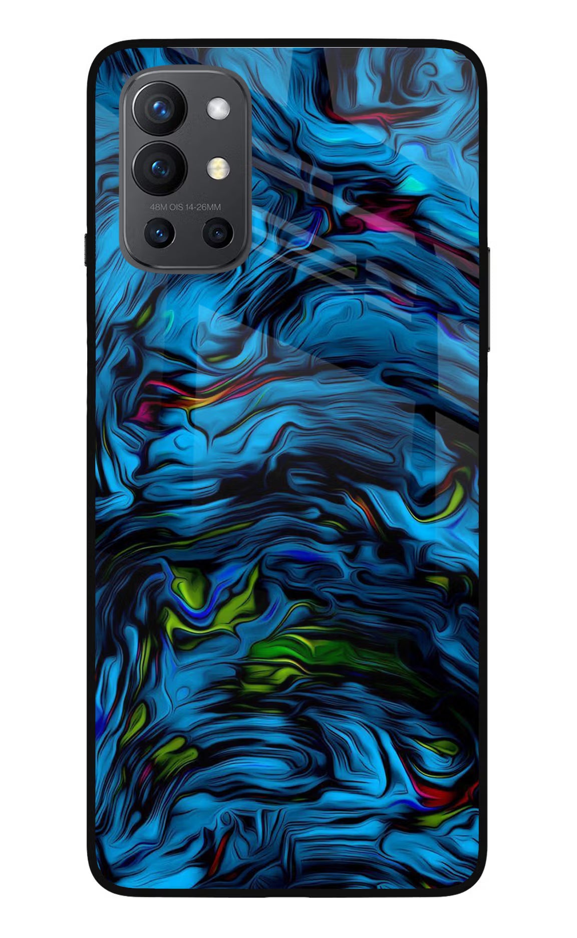 Dark Blue Abstract Oneplus 9R Glass Case Back Cover by Casekaro