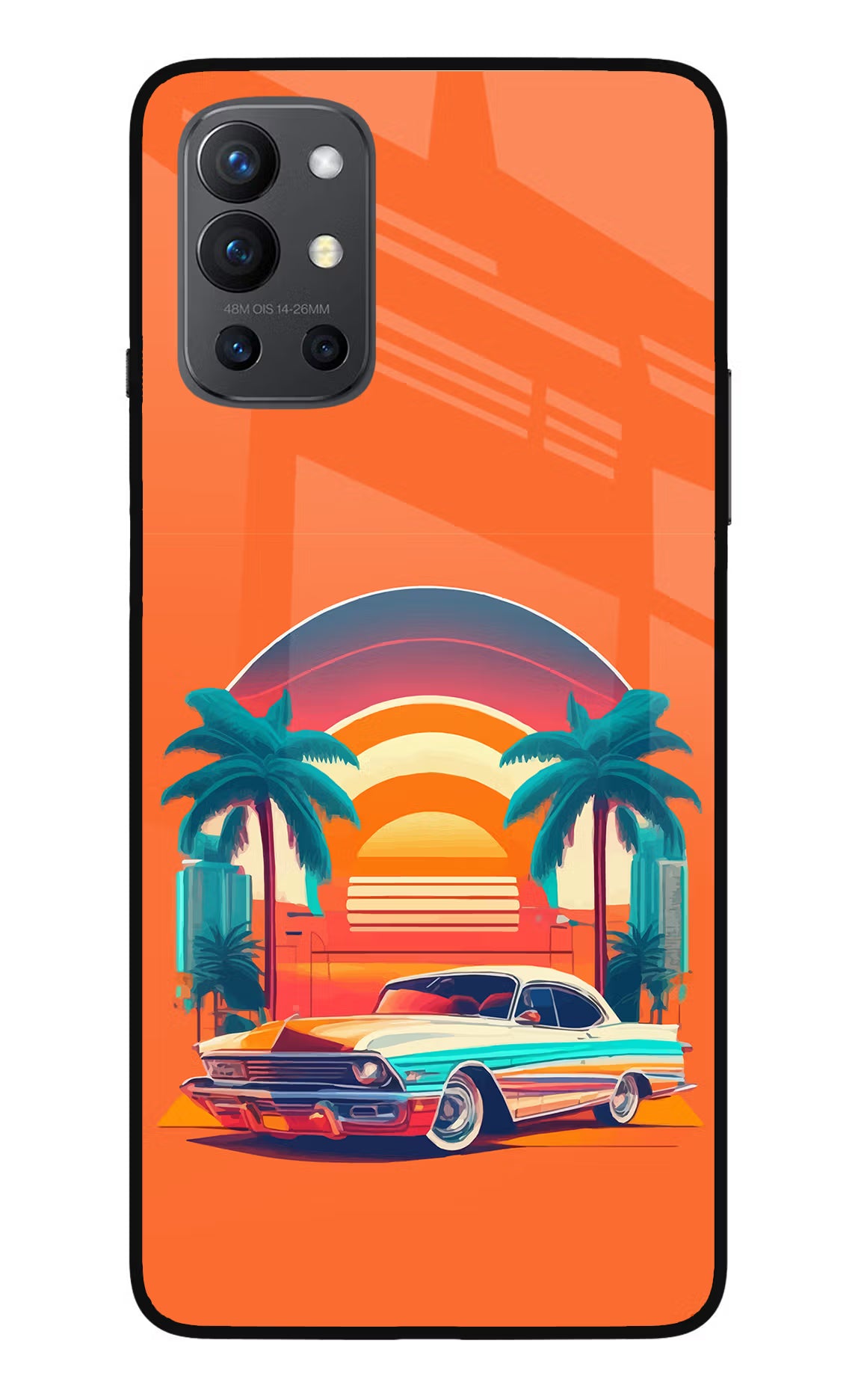 Palm Drive 80s Oneplus 9R Glass Case Back Cover by Casekaro