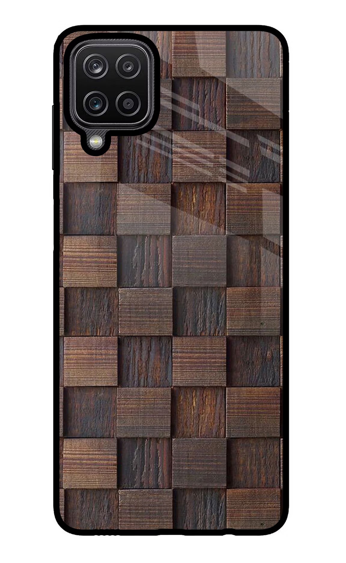 Wooden Cube Design Samsung M12/F12 Glass Case Back Cover by Casekaro