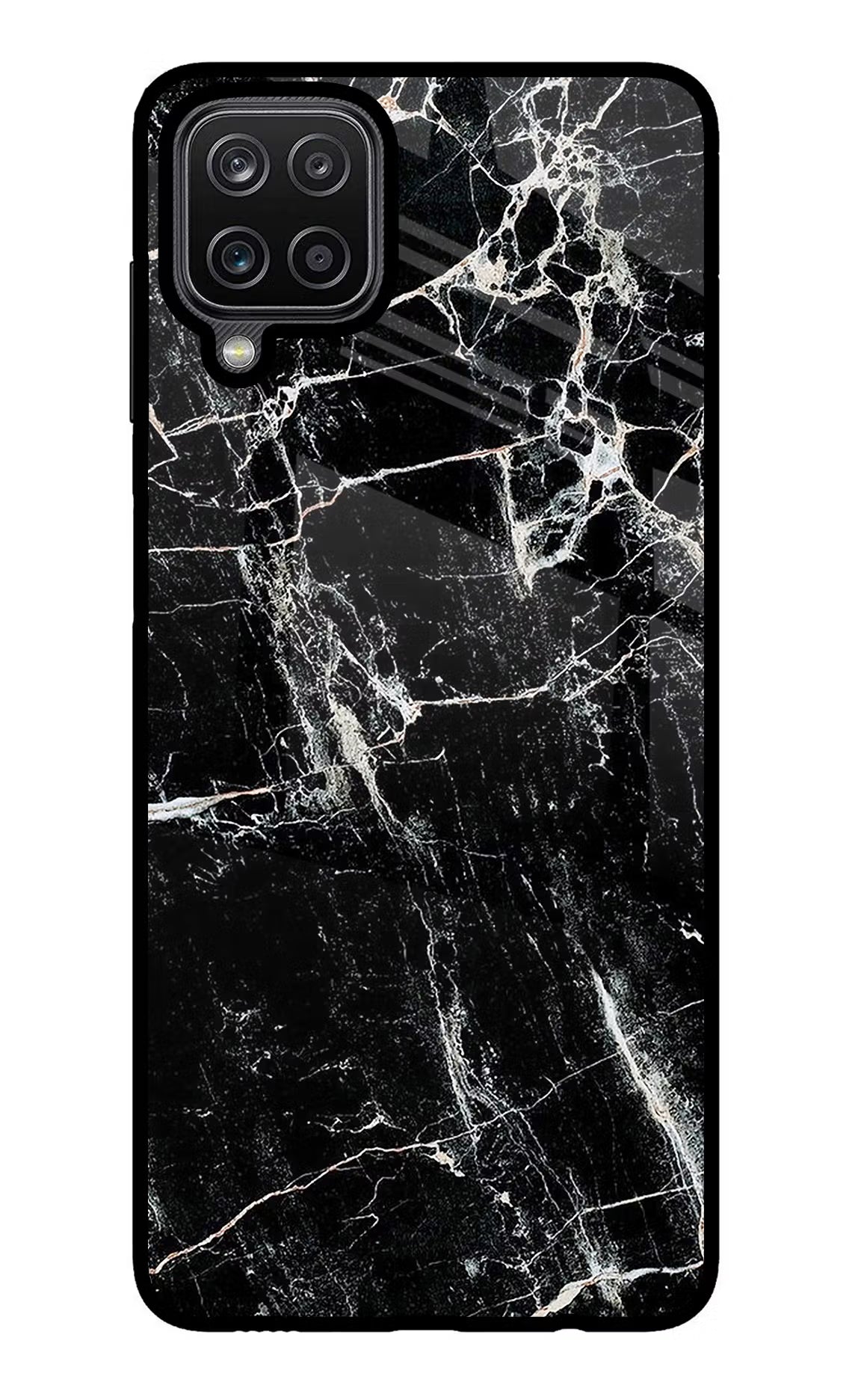 Black Marble Texture Samsung M12/F12 Glass Case Back Cover by Casekaro