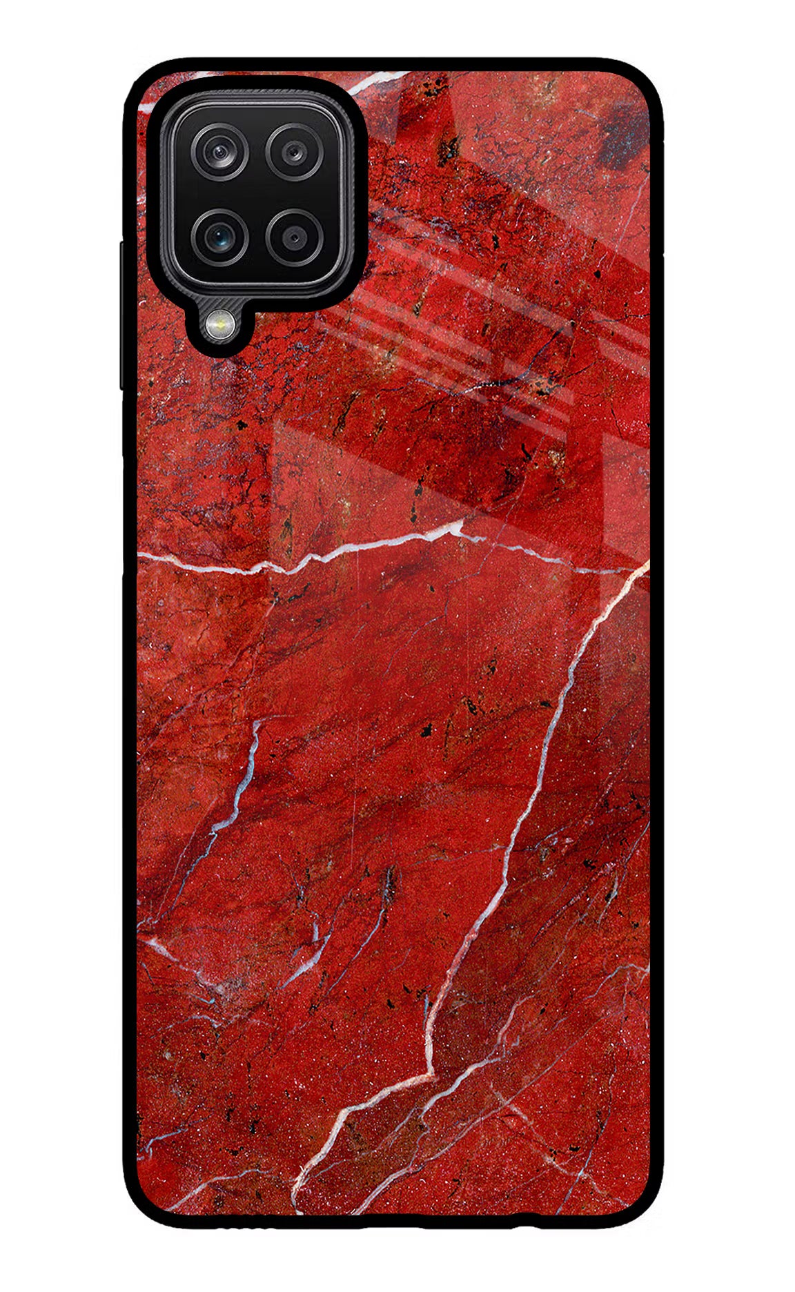 Red Marble Design Samsung M12/F12 Glass Case Back Cover by Casekaro